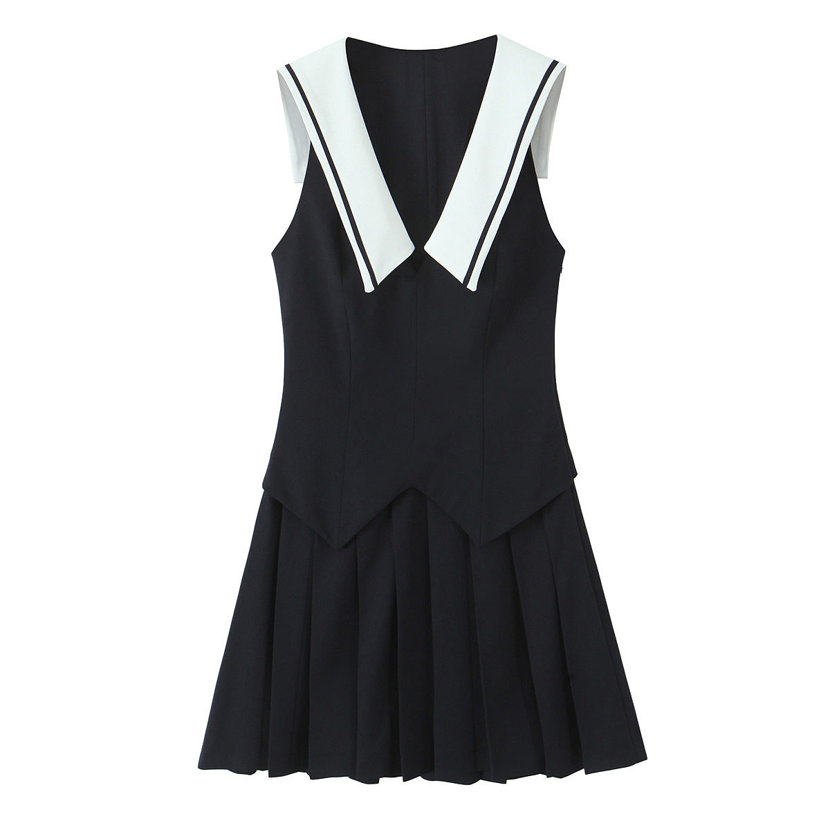 Color blocked lapel sleeveless short dress for women