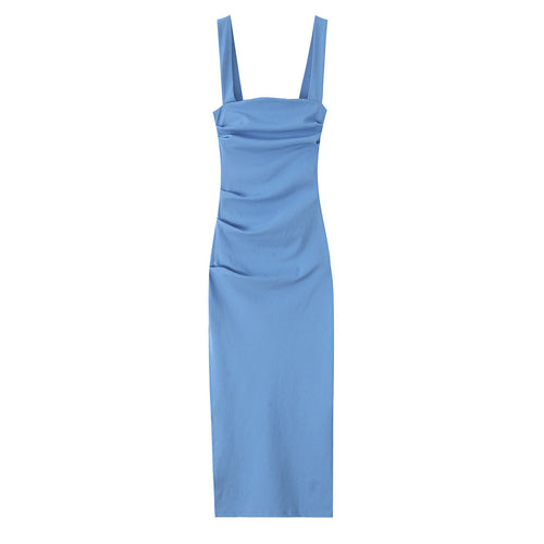 Pleated decorative camisole slit dress for women